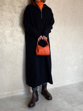 「コラボレーション」｜「アイテム（ワンピース/ドレス）」を使った、miho🅰ニコさん（レディース・165cm）の冬コーディネート