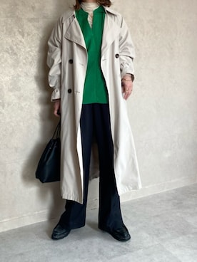 「巾着バッグ」｜「アイテム（トレンチコート）」を使った、miho🅰ニコさん（レディース・165cm）の春コーディネート
