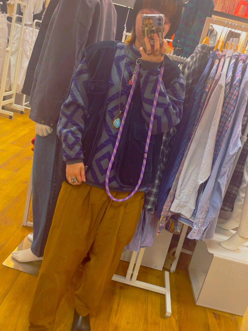 「エスニック風、古着MIX、古着、古着好きな人と繋がりたい、古着コーデ、アパレルスタッフ」｜「MALAIKAのアイテム（パンツ、ブラウン系）」を使った、ちっちさん（レディース・158cm）の冬コーディネートの1枚目の写真