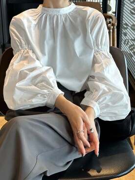 「select MOCA by son（セレクトモカバイソン）のボリュームギャザースリーブブラウス（シャツ/ブラウス）」を使った、SELECT MOCAさん（レディース・160cm）の秋コーディネート