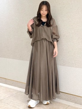 「MK MICHEL KLEIN（エムケーミッシェルクラン）のスクエアネックリブニットタンクトップ/UVカット/洗える（タンクトップ、ブラック系）」を使った、MKミッシェルクランさん（レディース・153cm）の秋コーディネート