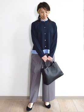 「MK MICHEL KLEIN（エムケーミッシェルクラン）のスクエア2wayバッグ（トートバッグ、ブラック系）」を使った、MKミッシェルクランさん（レディース・158cm）の秋コーディネート