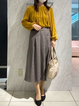 「MK MICHEL KLEIN（エムケーミッシェルクラン）の[2WAY]フロントベルトタックデザイントートバッグ（その他小物、ベージュ系）」を使った、MKミッシェルクランさん（レディース・153cm）の秋コーディネート
