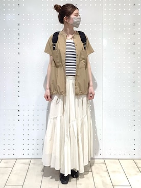 「MK MICHEL KLEIN（エムケーミッシェルクラン）のスクエアネックリブニットタンクトップ/UVカット/洗える（タンクトップ、ホワイト系）」を使った、MKミッシェルクランさん（レディース・162cm）の春コーディネート