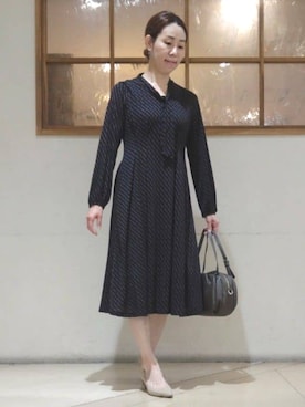 「MK MICHEL KLEIN（エムケーミッシェルクラン）の[洗える]ダイヤ柄ジャージーワンピース（ワンピース、ブラック系）」を使った、MKミッシェルクランさん（レディース・153cm）の秋コーディネート