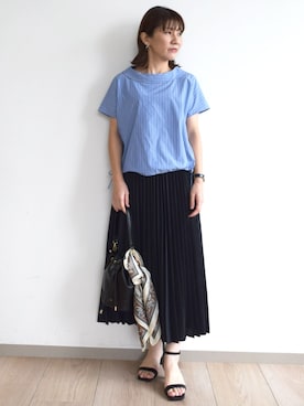 「MK MICHEL KLEIN（エムケーミッシェルクラン）の[洗える]オーガンジープリーツスカート（スカート、ブラック系）」を使った、MKミッシェルクランさん（レディース・163cm）の夏コーディネート