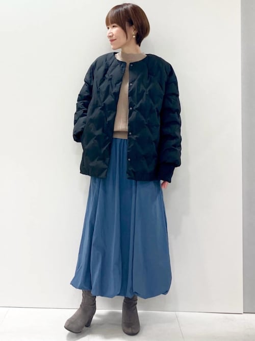 セール】ノーカラーミドル丈ダウンコート（ダウンジャケット/コート