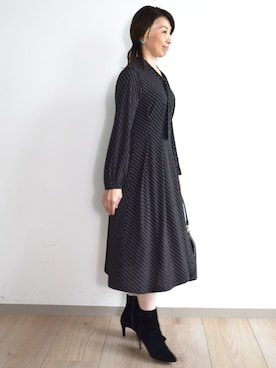 「MK MICHEL KLEIN（エムケーミッシェルクラン）の[洗える]ダイヤ柄ジャージーワンピース（ワンピース、ブラック系）」を使った、MKミッシェルクランさん（レディース・158cm）の秋コーディネート