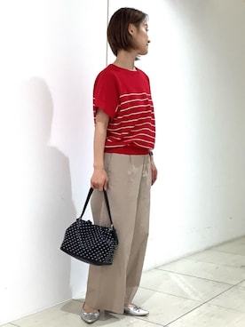 「MK MICHEL KLEIN（エムケーミッシェルクラン）の[UVカット/洗える]マリンボーダーニット（ニット/セーター、レッド系）」を使った、MKミッシェルクランさん（レディース・162cm）の春コーディネート