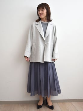 「アイテム（ノーカラーコート、グレー系）」を使った、MKミッシェルクランさん（レディース・163cm）の秋コーディネート