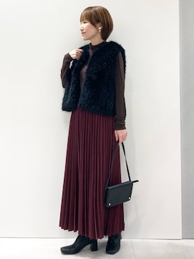 「MK MICHEL KLEIN（エムケーミッシェルクラン）の[洗える]オーガンジープリーツスカート（スカート、レッド系）」を使った、MKミッシェルクランさん（レディース・153cm）の秋コーディネート