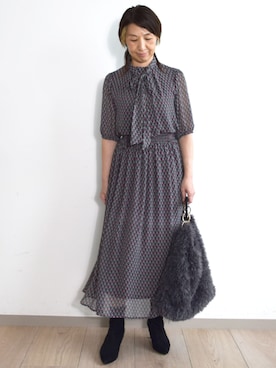 「MK MICHEL KLEIN（エムケーミッシェルクラン）の[洗える]ジオメトリック柄シフォンスカート（スカート、グリーン系）」を使った、MKミッシェルクランさん（レディース・163cm）の夏コーディネート