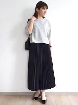 「MK MICHEL KLEIN（エムケーミッシェルクラン）の[洗える]カラフルネップ ジャージーツイードカットソー（Tシャツ/カットソー、グレー系）」を使った、MKミッシェルクランさん（レディース・163cm）の夏コーディネート