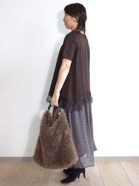「MK MICHEL KLEIN（エムケーミッシェルクラン）の[洗える]ジオメトリック柄シフォンスカート（スカート、グリーン系）」を使った、MKミッシェルクランさん（レディース・163cm）の夏コーディネート