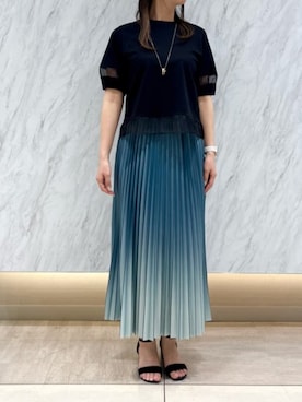 「MK MICHEL KLEIN（エムケーミッシェルクラン）のリングモチーフロングネックレス（ネックレス、ゴールド系）」を使った、MKミッシェルクランさん（レディース・162cm）の春コーディネート