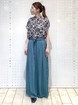 「MK MICHEL KLEIN（エムケーミッシェルクラン）の[洗える]更紗プリント花柄シフォンブラウス/前後2way（シャツ/ブラウス、ベージュ系）」を使った、MKミッシェルクランさん（レディース・162cm）の春コーディネート