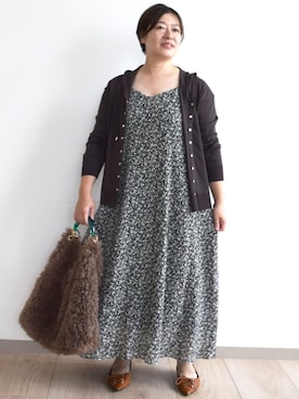 「MK MICHEL KLEIN（エムケーミッシェルクラン）の[洗える]前後2way花柄シアーキャミワンピース（ワンピース、ベージュ系）」を使った、MKミッシェルクランさん（レディース・163cm）の夏コーディネート