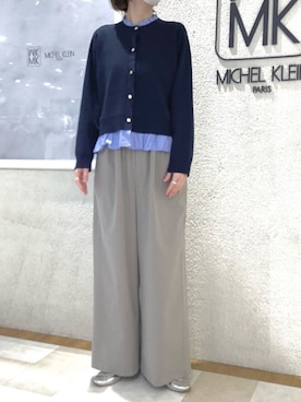 「MK MICHEL KLEIN（エムケーミッシェルクラン）の[洗える]ストレートワイドパンツ(チェック・無地)（スラックス、グレー系）」を使った、MKミッシェルクランさん（レディース・153cm）の秋コーディネート