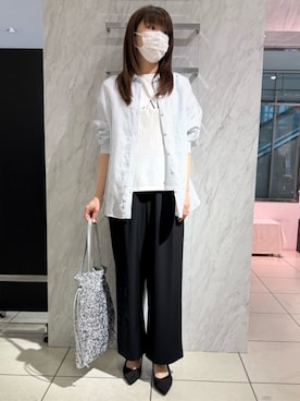 「MK MICHEL KLEIN（エムケーミッシェルクラン）のTRストレッチワイドパンツ/洗える（その他パンツ、ブラック系）」を使った、MKミッシェルクランさん（レディース・162cm）の春コーディネート