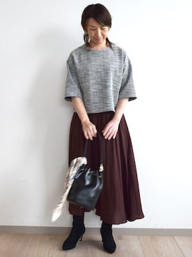 「MK MICHEL KLEIN（エムケーミッシェルクラン）の[洗える]カラフルネップ ジャージーツイードカットソー（Tシャツ/カットソー、グレー系）」を使った、MKミッシェルクランさん（レディース・163cm）の夏コーディネート