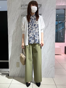 「MK MICHEL KLEIN（エムケーミッシェルクラン）のコットンライクストレッチワイドパンツ/抗ピリング/洗える（スラックス、グリーン系）」を使った、MKミッシェルクランさん（レディース・162cm）の春コーディネート