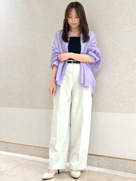 「MK MICHEL KLEIN（エムケーミッシェルクラン）の馬蹄バックルベルト（ベルト、ブラック系）」を使った、MKミッシェルクランさん（レディース・157cm）の夏コーディネート
