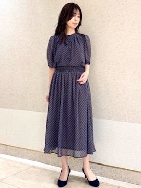 「MK MICHEL KLEIN（エムケーミッシェルクラン）の[洗える]幾何柄バンドカラー五分袖ブラウス（シャツ/ブラウス、ブラウン系）」を使った、MKミッシェルクランさん（レディース・162cm）の春コーディネート