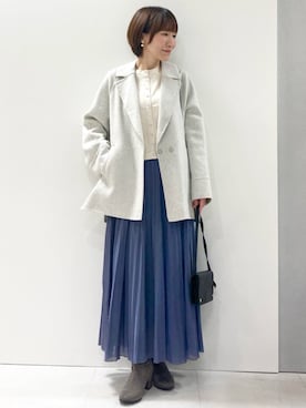 「アイテム（ノーカラーコート、グレー系）」を使った、MKミッシェルクランさん（レディース・157cm）の秋コーディネート