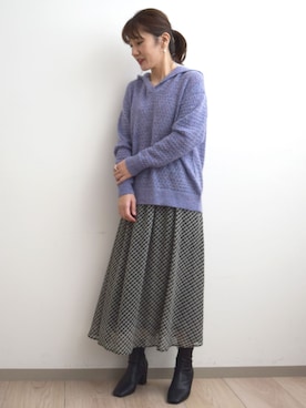 「透かし編みニット」｜MKミッシェルクランさん（レディース・163cm）の秋コーディネート