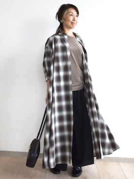 「MK MICHEL KLEIN（エムケーミッシェルクラン）の[洗える]オンブレチェック柄シャツワンピース（シャツワンピース、ブラウン系）」を使った、MKミッシェルクランさん（レディース・163cm）の夏コーディネート