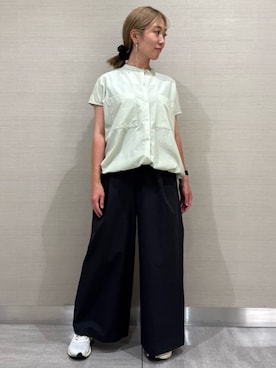 「MK MICHEL KLEIN（エムケーミッシェルクラン）のストレッチツイル プルオンワイドパンツ/撥水/洗える（その他パンツ、ブラウン系）」を使った、MKミッシェルクランさん（レディース・162cm）の春コーディネート