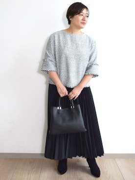 「MK MICHEL KLEIN（エムケーミッシェルクラン）の[洗える]オーガンジープリーツスカート（スカート、ブラック系）」を使った、MKミッシェルクランさん（レディース・158cm）の秋コーディネート