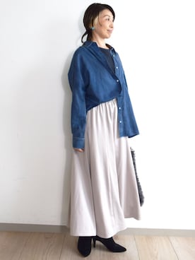 「MK MICHEL KLEIN（エムケーミッシェルクラン）の[洗える]シアーベロア ノースリーブトップス（Tシャツ/カットソー、ブルー系）」を使った、MKミッシェルクランさん（レディース・163cm）の夏コーディネート