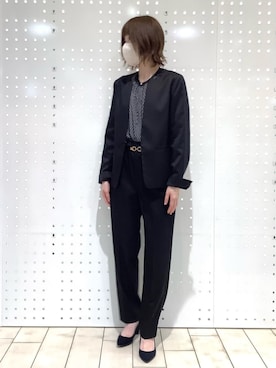 「MK MICHEL KLEIN（エムケーミッシェルクラン）の[洗える]ダイヤモチーフ幾何柄ブラウス（シャツ/ブラウス、ブラック系）」を使った、MKミッシェルクランさん（レディース・153cm）の秋コーディネート