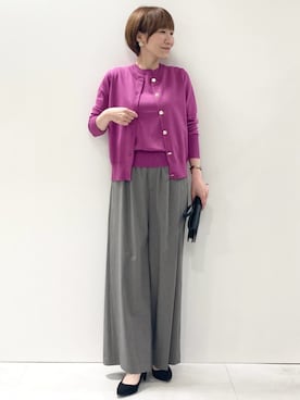 「MK MICHEL KLEIN（エムケーミッシェルクラン）の[洗える]カラーニットアンサンブル（ニット/セーター、パープル系）」を使った、MKミッシェルクランさん（レディース・163cm）の夏コーディネート