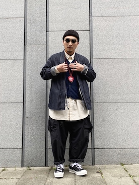 「HUNTISM（ハンティズム）のアイテム」を使った、山宮さん（メンズ・170cm）の春コーディネート