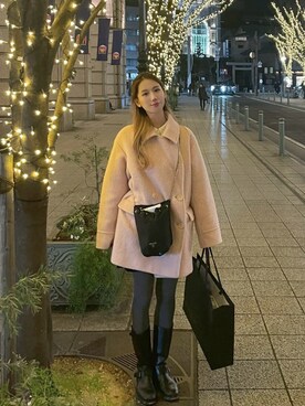 「アイテム（ピーコート）」を使った、Rihonaさん（レディース・160cm）の冬コーディネート