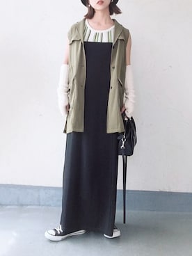 「アイテム（アームカバー、ホワイト系）」を使った、emiko☆さん（レディース・155cm）の秋コーディネート