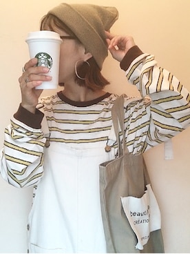 「CANAL JEAN（キャナルジーン）のアイテム（サロペット/オーバーオール）」を使った、emiko☆さん（レディース・155cm）の秋コーディネート