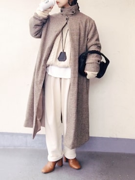「ケーブルニット」｜「アイテム（スウェットパンツ）」を使った、emiko☆さん（レディース・155cm）の冬コーディネート