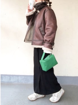 「Ungrid（アングリッド）のアイテム（ムートンコート）」を使った、emiko☆さん（レディース・155cm）の冬コーディネート