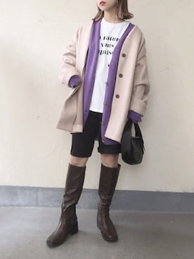 「アイテム（ノーカラーコート）」を使った、emiko☆さん（レディース・155cm）の秋コーディネート