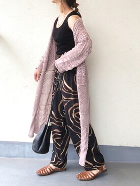 「fifth（フィフス）のフェイクレザー巾着バッグ（ハンドバッグ）」を使った、emiko☆さん（レディース・155cm）の夏コーディネート
