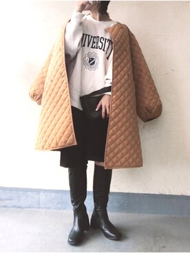「秋冬」｜「アイテム（ノーカラーコート）」を使った、emiko☆さん（レディース・155cm）の秋コーディネート