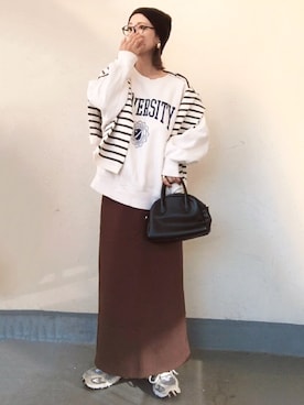 「アイテム（ニットキャップ/ビーニー）」を使った、emiko☆さん（レディース・155cm）の秋コーディネート
