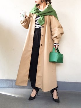 「ジョガーパンツ」｜「アイテム（ステンカラーコート）」を使った、emiko☆さん（レディース・155cm）の冬コーディネート