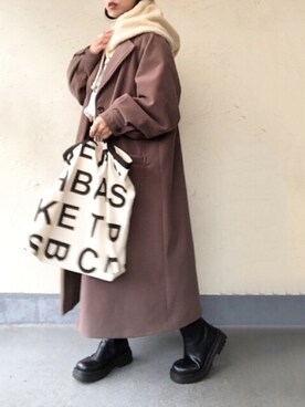 「ボア」｜「アイテム（トレンチコート）」を使った、emiko☆さん（レディース・155cm）の冬コーディネート