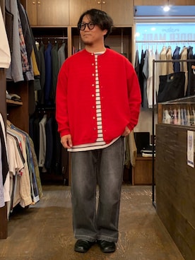 「アイテム（カーディガン/ボレロ）」を使った、SLOW JAM平沼さん（メンズ・165cm）の秋コーディネート