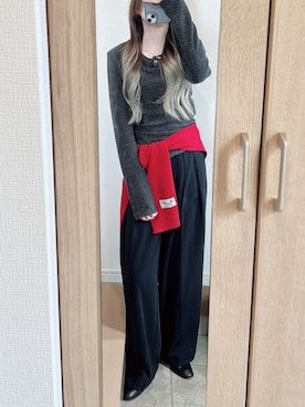 「Studio Doe（スタジオドー）のアイテム（スラックス、ブラック系）」を使った、𝓡𝓲.さん（レディース・163cm）の春コーディネート