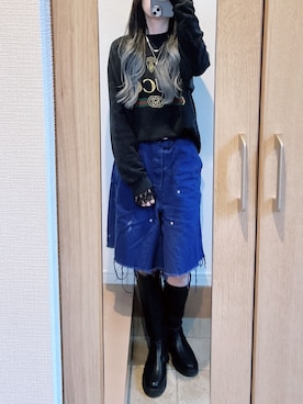 「OLD PARK（オールドパーク）のアイテム（その他パンツ、ブルー系）」を使った、𝓡𝓲.さん（レディース・163cm）の春コーディネート